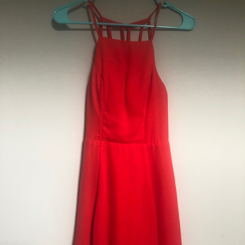 Red strapless dress